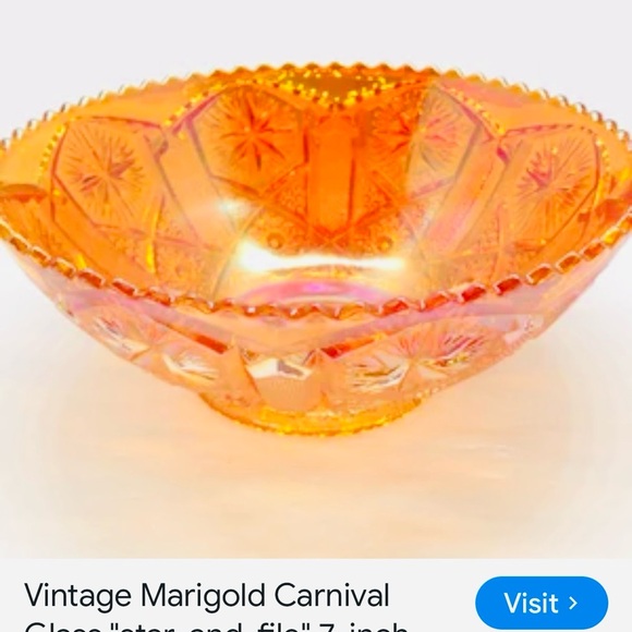 #1364:”6-1/4”Vintage Imperial Orange Marigold Star & File Carnival Glass Bowl - Picture 3 of 3